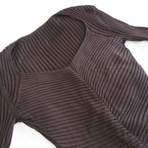 Vintage Brown Sweetheart V-Neckline Cable Knit Silk Sweater Size Medium
